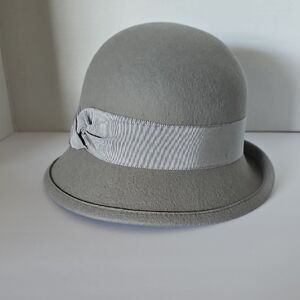 Elegant Gray Cloche Hat with Ribbon